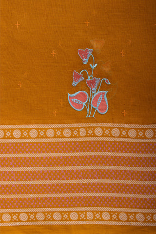 Kanchi Cotton Saree With Flower Design embroidery Work.