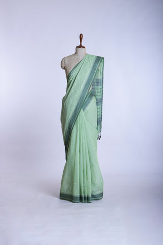 Kanchi Cotton Saree With colour Feather and flower Hand Embroidery