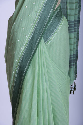 Kanchi Cotton Saree With colour Feather and flower Hand Embroidery