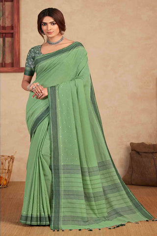 Kanchi Cotton Saree With colour Feather and flower Hand Embroidery