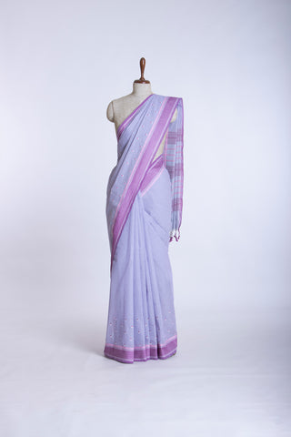 Kanchi Cotton Saree With colour Feather and flower Hand Embroidery