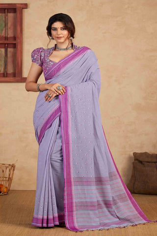 Kanchi Cotton Saree With colour Feather and flower Hand Embroidery