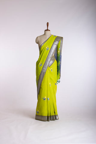 Mangalagiri Cotton Sarees With Bird Embroidary work.