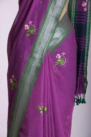 Mangalagiri Cotton Sarees With Bird Embroidary work.