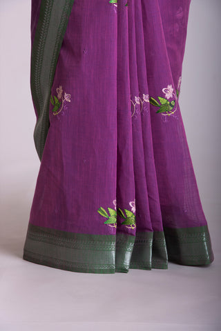 Mangalagiri Cotton Sarees With Bird Embroidary work.