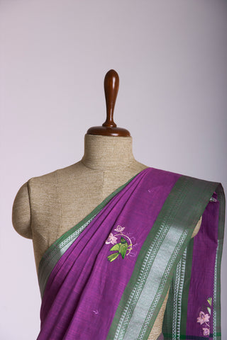 Mangalagiri Cotton Sarees With Bird Embroidary work.