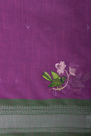 Mangalagiri Cotton Sarees With Bird Embroidary work.