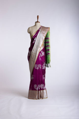 Mangalagiri silk saree with  Peacock design hand embroidered work.