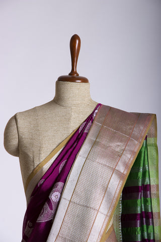 Mangalagiri silk saree with  Peacock design hand embroidered work.