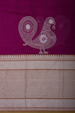 Mangalagiri silk saree with  Peacock design hand embroidered work.