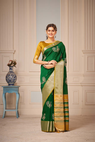 Mangalagiri silk saree with  Peacock design hand embroidered work.