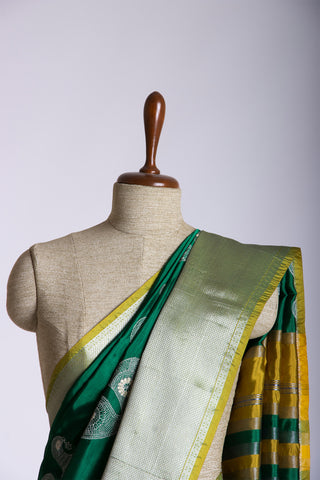 Mangalagiri silk saree with  Peacock design hand embroidered work.