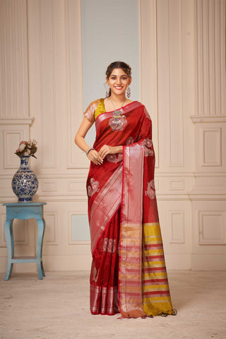 Mangalagiri silk saree with  Peacock design hand embroidered work.