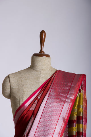 Mangalagiri silk saree with  Peacock design hand embroidered work.