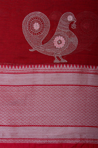 Mangalagiri silk saree with  Peacock design hand embroidered work.