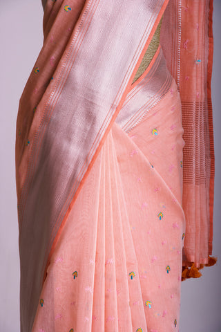 Mangalagiri Silk Saree With Hand Embroidered Work.