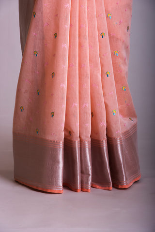 Mangalagiri Silk Saree With Hand Embroidered Work.