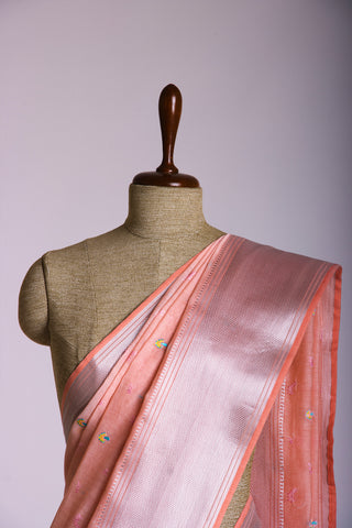 Mangalagiri Silk Saree With Hand Embroidered Work.