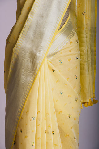 Mangalagiri Silk Saree With Hand Embroidered Work.