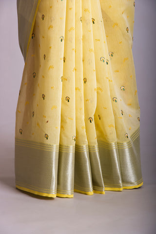 Mangalagiri Silk Saree With Hand Embroidered Work.