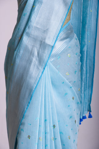 Mangalagiri Silk Saree With Hand Embroidered Work.