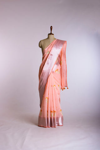 Mangalagiri silk saree with  flower design hand embroidered.