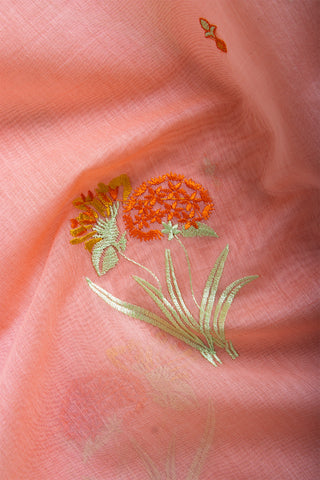 Mangalagiri silk saree with  flower design hand embroidered.