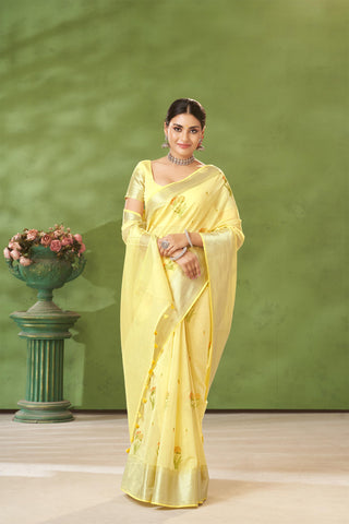 Mangalagiri silk saree with  flower design hand embroidered.