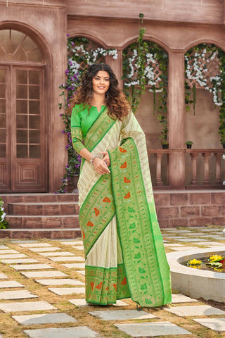 Paithani silk saree with Embroidery work and handprint  saree