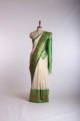 Paithani silk saree with Embroidery work and handprint  saree