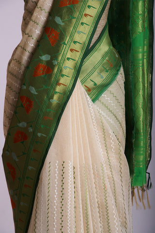 Paithani silk saree with Embroidery work and handprint  saree