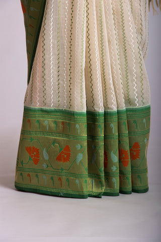 Paithani silk saree with Embroidery work and handprint  saree