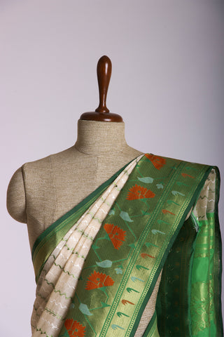 Paithani silk saree with Embroidery work and handprint  saree