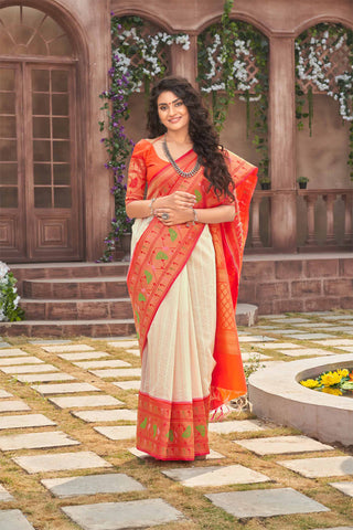 Paithani silk saree with Embroidery work and handprint  saree