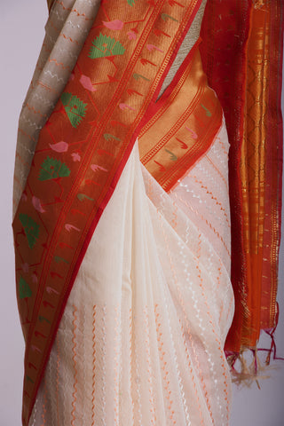 Paithani silk saree with Embroidery work and handprint  saree