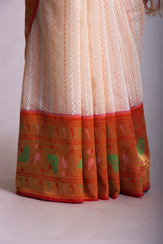 Paithani silk saree with Embroidery work and handprint  saree