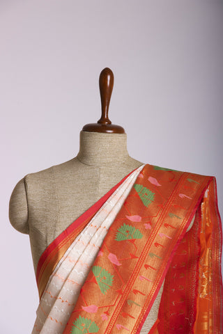 Paithani silk saree with Embroidery work and handprint  saree