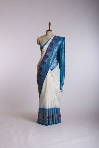 Paithani silk saree with Embroidery work and handprint  saree