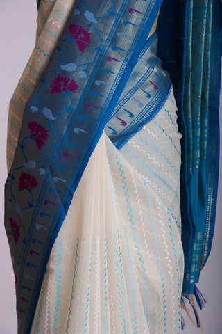 Paithani silk saree with Embroidery work and handprint  saree