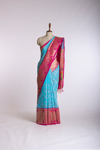 Paithani silk saree with all over contrast weaving