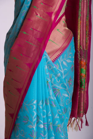 Paithani silk saree with all over contrast weaving