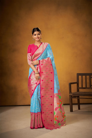 Paithani silk saree with all over contrast weaving