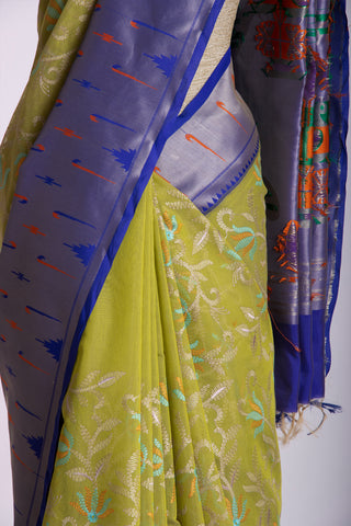 Paithani silk saree with all over contrast weaving