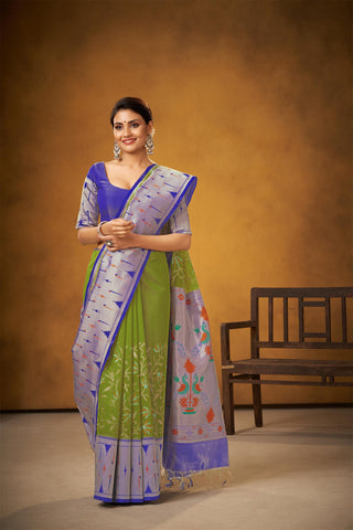 Paithani silk saree with all over contrast weaving