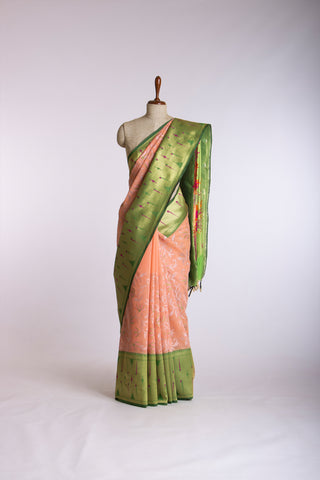 Paithani silk saree with all over contrast weaving