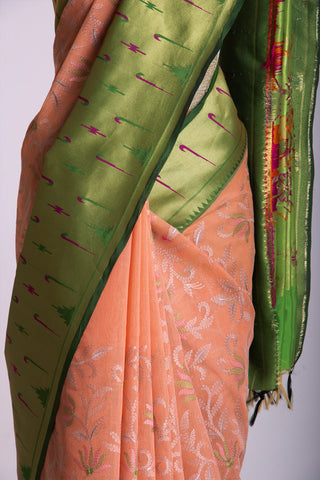 Paithani silk saree with all over contrast weaving