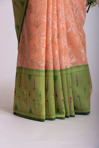 Paithani silk saree with all over contrast weaving