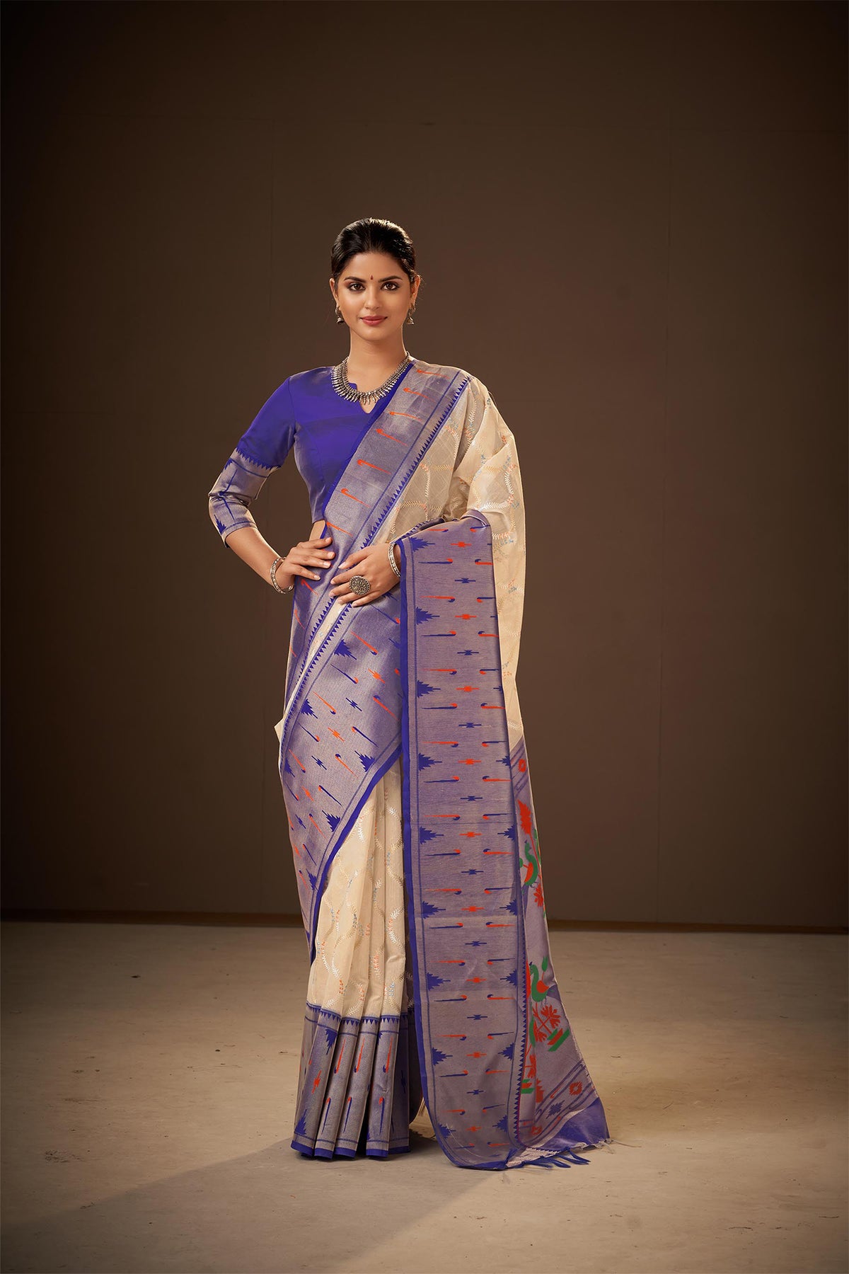 Paithani silk saree with Embroidery work and handprint  saree