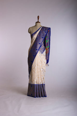 Paithani silk saree with Embroidery work and handprint  saree