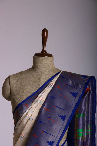 Paithani silk saree with Embroidery work and handprint  saree